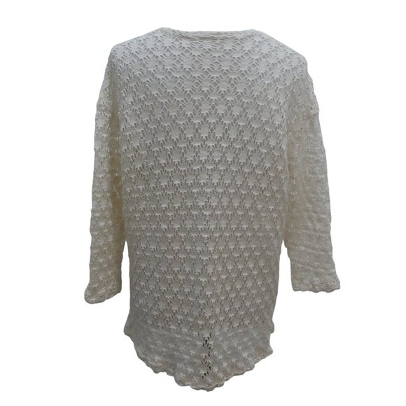 Vintage Jazz Sport Ivory White Cotton Lace Cutout Tunic Top Cover-Up Womens L - Picture 3 of 5